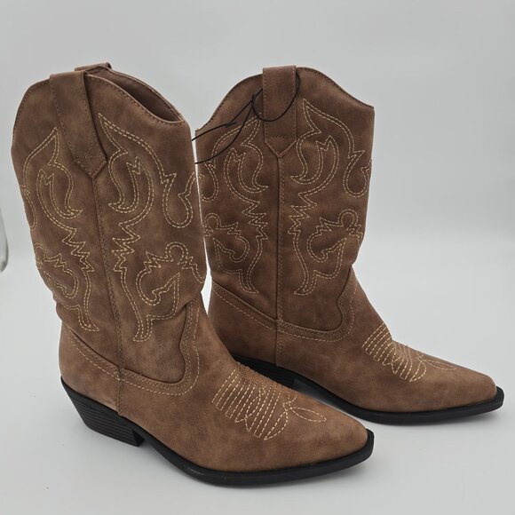 Rue21 Womens Western Cowboy Boots Brown Embroidered Pointed Toe - Picture 1 of 6